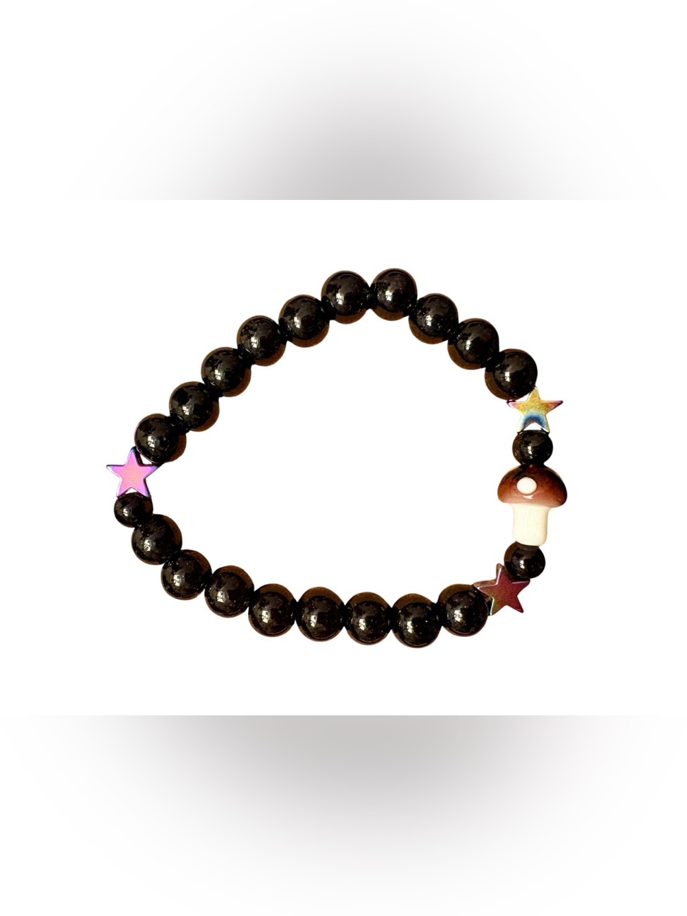 Black Beaded Bracelet with Stars & Mushroom NWOT